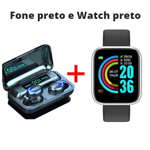 Smartwatch esportivo à prova d'água + Fone de ouvido sem fio